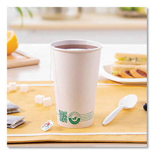 SOLO Compostable Paper Hot Cups, ProPlanet Seal, 16 oz, White/Green, 1,000/Carton (316PLAPLANET)