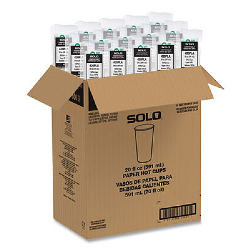 SOLO Compostable Paper Hot Cups, ProPlanet Seal, 20 oz, White/Green, 600/Carton (420PLAPLANET)
