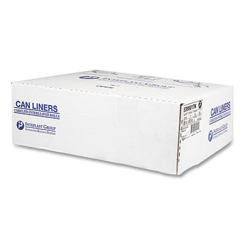 Inteplast Group High-Density Commercial Can Liners, 60 gal, 17 mic, 38" x 60", Clear, Interleaved Roll, 25 Bags/Roll, 8 Rolls/Carton (S386017N)