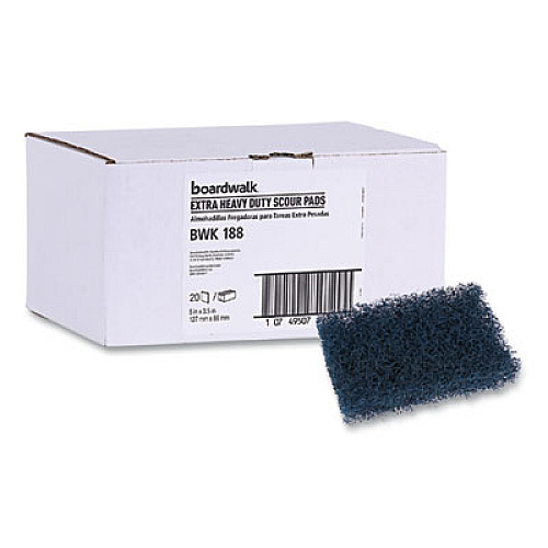 Boardwalk Extra Heavy-Duty Scouring Pad, 3.5 x 5, Dark Blue, 20/Carton (188)