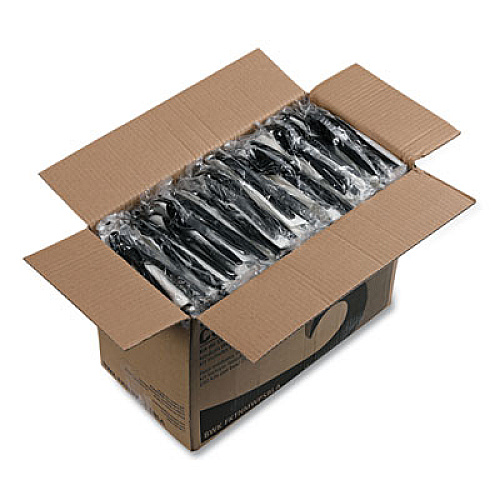 Boardwalk Four-Piece Cutlery Kit, Mediumweight, Fork/Knife/Napkin/Spoon, Plastic, Black, 250/Carton (FKTNMWPSBLA)