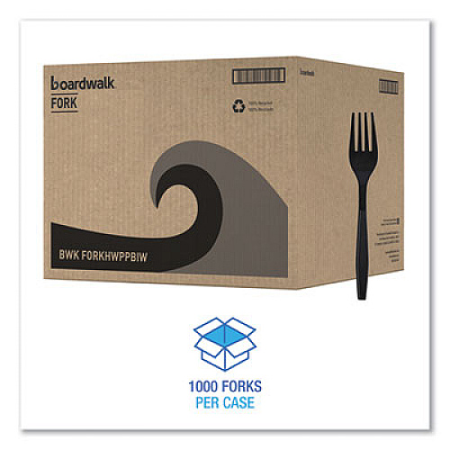 Boardwalk Heavyweight Wrapped Polypropylene Cutlery, Fork, Plastic, Black, 1,000/Carton (FORKHWPPBIW)