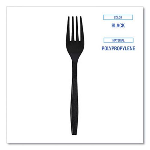 Boardwalk Heavyweight Wrapped Polypropylene Cutlery, Fork, Plastic, Black, 1,000/Carton (FORKHWPPBIW)