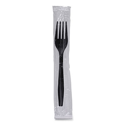 Boardwalk Heavyweight Wrapped Polypropylene Cutlery, Fork, Plastic, Black, 1,000/Carton (FORKHWPPBIW)