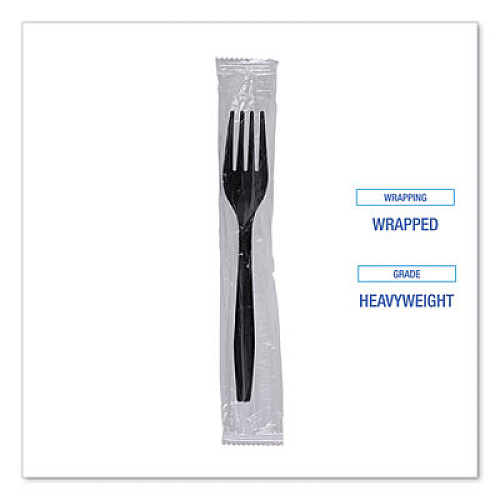 Boardwalk Heavyweight Wrapped Polypropylene Cutlery, Fork, Plastic, Black, 1,000/Carton (FORKHWPPBIW)