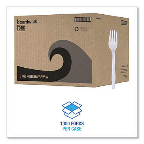 Boardwalk Heavyweight Wrapped Polypropylene Cutlery, Fork, Plastic, White, 1,000/Carton (FORKHWPPWIW)