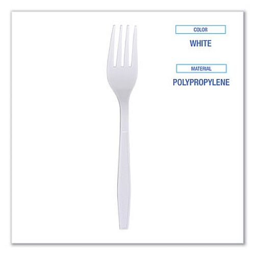 Boardwalk Heavyweight Wrapped Polypropylene Cutlery, Fork, Plastic, White, 1,000/Carton (FORKHWPPWIW)