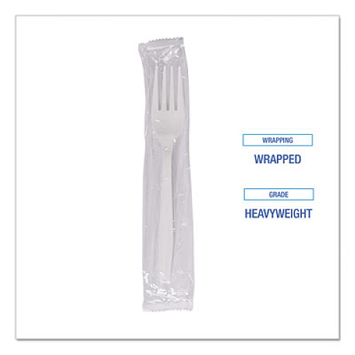 Boardwalk Heavyweight Wrapped Polypropylene Cutlery, Fork, Plastic, White, 1,000/Carton (FORKHWPPWIW)