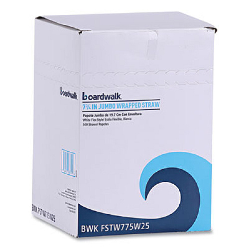 Boardwalk Flexible Wrapped Straws, 7.75", Plastic, White, 500/Pack, 20 Packs/Carton (FSTW775W25)