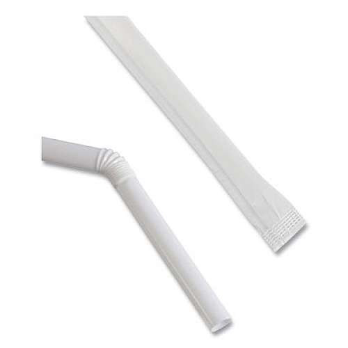 Boardwalk Flexible Wrapped Straws, 7.75", Plastic, White, 500/Pack, 20 Packs/Carton (FSTW775W25)