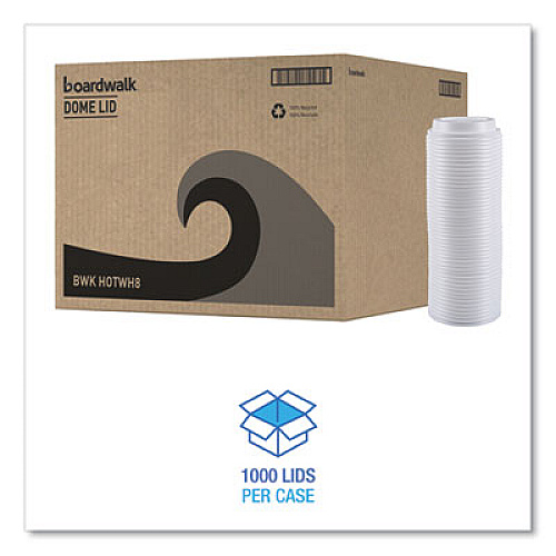 Boardwalk Hot Cup Lids, Fits 8 oz Hot Cups, Plastic, White, 50/Sleeve, 20 Sleeves/Carton (HOTWH8)