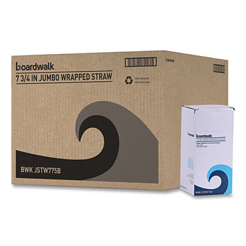 Boardwalk Wrapped Jumbo Straws, 7.75", Polypropylene, Black, 250/Pack, 50 Packs/Carton (JSTW775B)