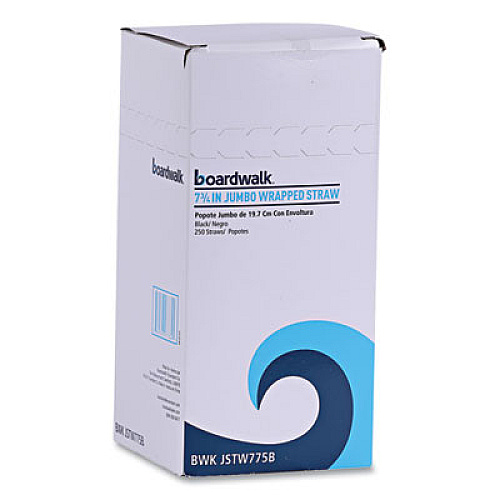 Boardwalk Wrapped Jumbo Straws, 7.75", Polypropylene, Black, 250/Pack, 50 Packs/Carton (JSTW775B)