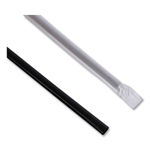 Boardwalk Wrapped Jumbo Straws, 7.75", Polypropylene, Black, 250/Pack, 50 Packs/Carton (JSTW775B)
