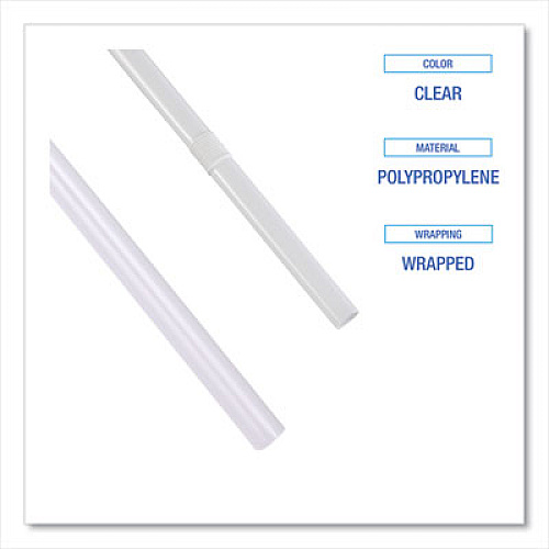 Boardwalk Wrapped Jumbo Straws, 7.75", Polypropylene, Clear, 500/Pack, 24 Packs/Carton (JSTW775CLR)
