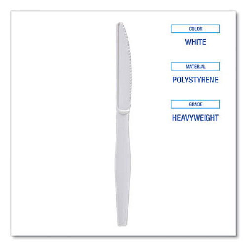 Boardwalk Heavyweight Polystyrene Cutlery, Knife, Plastic, White, 1,000/Carton (KNIFEHW)