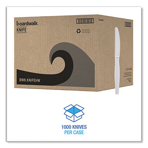 Boardwalk Heavyweight Polystyrene Cutlery, Knife, Plastic, White, 1,000/Carton (KNIFEHW)