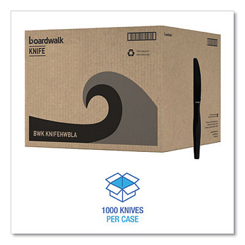 Boardwalk Heavyweight Polystyrene Cutlery, Knife, Plastic, Black, 1,000/Carton (KNIFEHWBLA)
