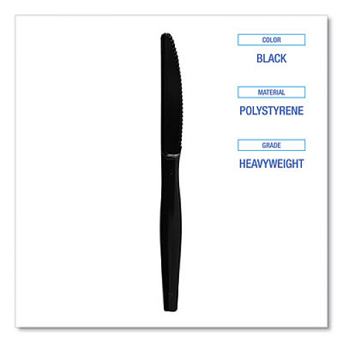 Boardwalk Heavyweight Polystyrene Cutlery, Knife, Plastic, Black, 1,000/Carton (KNIFEHWBLA)