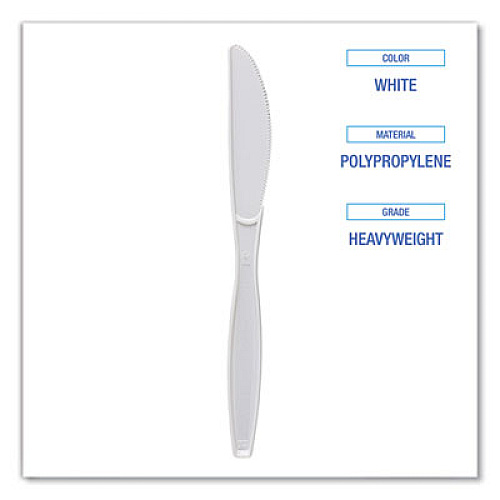 Boardwalk Heavyweight Polypropylene Cutlery, Knife, Plastic, White, 1,000/Carton (KNIFEHWPPWH)