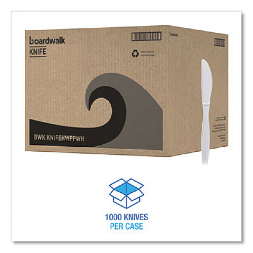Boardwalk Heavyweight Polypropylene Cutlery, Knife, Plastic, White, 1,000/Carton (KNIFEHWPPWH)