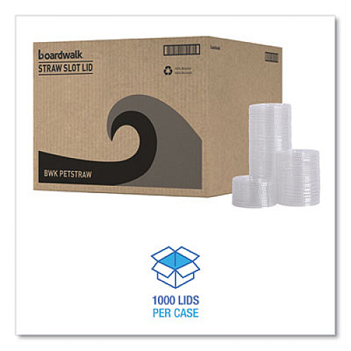 Boardwalk PET Cold Cup Lids, Fits 14 oz to 24 oz Cold Cups, Plastic, Clear, 100/Sleeve, 10 Sleeves/Carton (PETSTRAW)