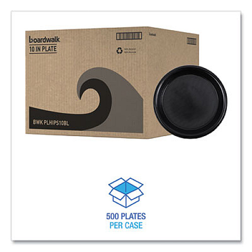 Boardwalk Hi-Impact Plastic Dinnerware, Plate, 10" dia, Black, 125/Sleeve, 4 Sleeves/Carton (PLHIPS10BL)
