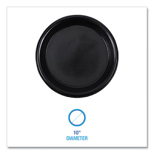 Boardwalk Hi-Impact Plastic Dinnerware, Plate, 10" dia, Black, 125/Sleeve, 4 Sleeves/Carton (PLHIPS10BL)