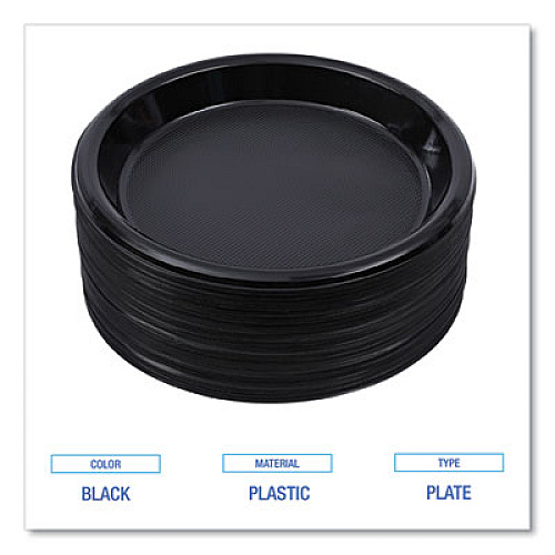 Boardwalk Hi-Impact Plastic Dinnerware, Plate, 10" dia, Black, 125/Sleeve, 4 Sleeves/Carton (PLHIPS10BL)
