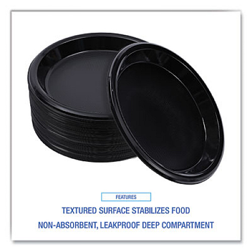 Boardwalk Hi-Impact Plastic Dinnerware, Plate, 10" dia, Black, 125/Sleeve, 4 Sleeves/Carton (PLHIPS10BL)