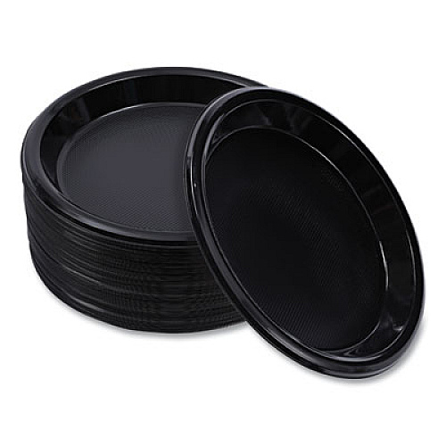 Boardwalk Hi-Impact Plastic Dinnerware, Plate, 10" dia, Black, 125/Sleeve, 4 Sleeves/Carton (PLHIPS10BL)