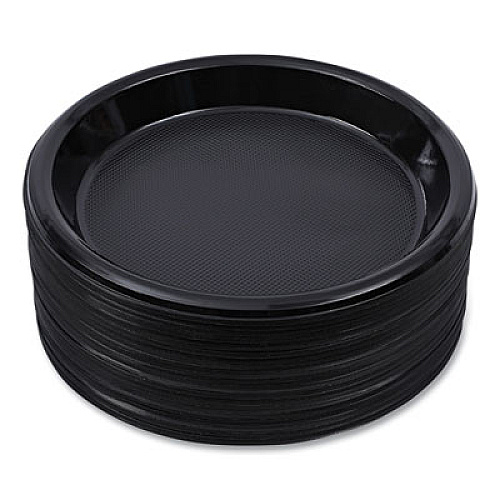 Boardwalk Hi-Impact Plastic Dinnerware, Plate, 10" dia, Black, 125/Sleeve, 4 Sleeves/Carton (PLHIPS10BL)