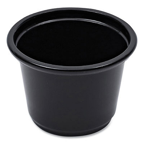 Boardwalk Souffle/Portion Cups, 1 oz, Plastic, Black, 125/Sleeve, 20 Sleeves/Carton (PRTN1BL)