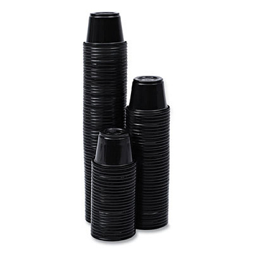 Boardwalk Souffle/Portion Cups, 1 oz, Plastic, Black, 125/Sleeve, 20 Sleeves/Carton (PRTN1BL)