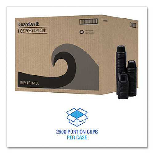 Boardwalk Souffle/Portion Cups, 1 oz, Plastic, Black, 125/Sleeve, 20 Sleeves/Carton (PRTN1BL)