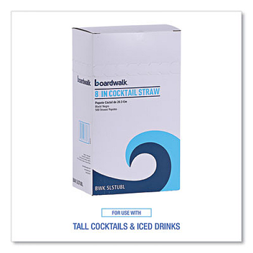 Boardwalk Cocktail Straws, 8", Polypropylene, Black, 500/Pack, 10 Packs/Carton (SLSTUBL)