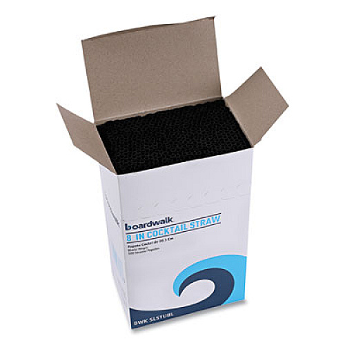 Boardwalk Cocktail Straws, 8", Polypropylene, Black, 500/Pack, 10 Packs/Carton (SLSTUBL)