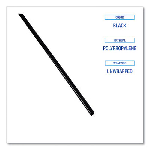 Boardwalk Cocktail Straws, 8", Polypropylene, Black, 500/Pack, 10 Packs/Carton (SLSTUBL)