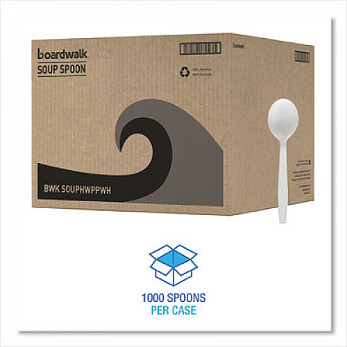 Boardwalk Heavyweight Polypropylene Cutlery, Soup Spoon, Plastic, White, 1,000/Carton (SOUPHWPPWH)