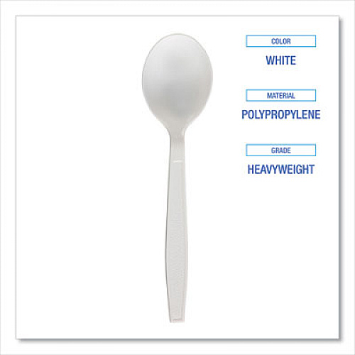Boardwalk Heavyweight Polypropylene Cutlery, Soup Spoon, Plastic, White, 1,000/Carton (SOUPHWPPWH)