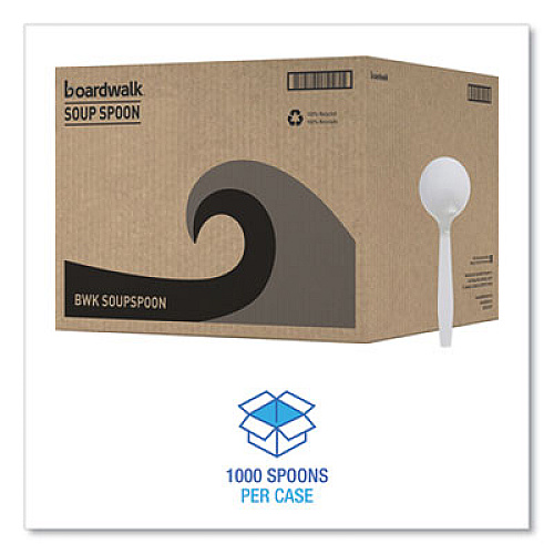 Boardwalk Mediumweight Polystyrene Cutlery, Soup Spoon, Plastic, White, 1,000/Carton