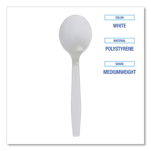 Boardwalk Mediumweight Polystyrene Cutlery, Soup Spoon, Plastic, White, 1,000/Carton
