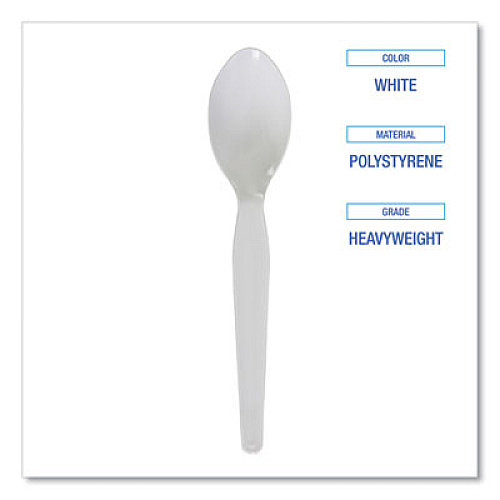 Boardwalk Heavyweight Polystyrene Cutlery, Spoon, Plastic, White, 1,000/Carton (SPOONHW)