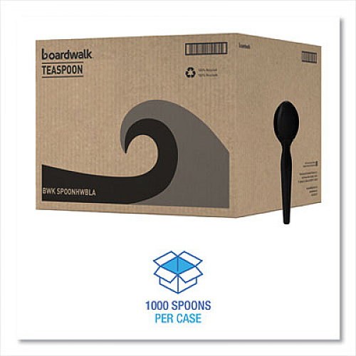 Boardwalk Heavyweight Polystyrene Cutlery, Spoon, Plastic, Black, 1,000/Carton (SPOONHWBLA)