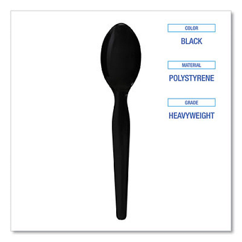 Boardwalk Heavyweight Polystyrene Cutlery, Spoon, Plastic, Black, 1,000/Carton (SPOONHWBLA)