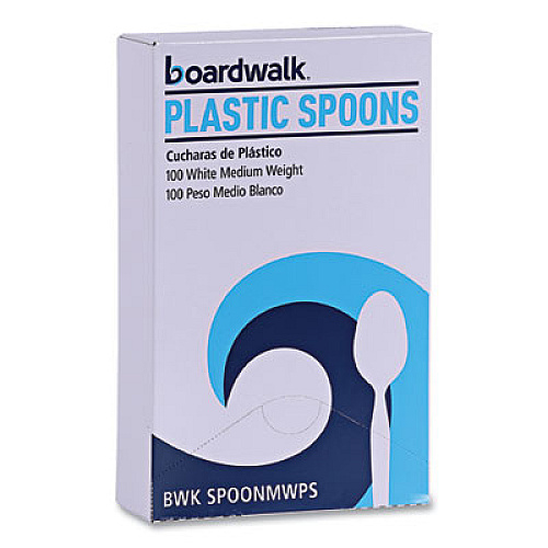 Boardwalk Mediumweight Polystyrene Cutlery, Spoon, Plastic, White, 100/Box (SPOONMWPSBX)
