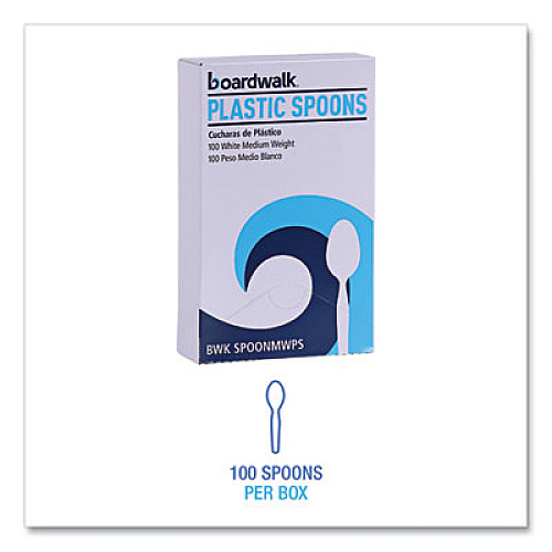 Boardwalk Mediumweight Polystyrene Cutlery, Spoon, Plastic, White, 100/Box (SPOONMWPSBX)