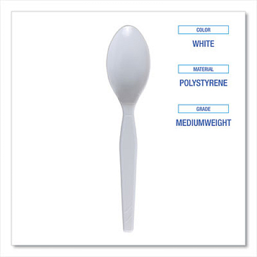 Boardwalk Mediumweight Polystyrene Cutlery, Spoon, Plastic, White, 100/Box (SPOONMWPSBX)
