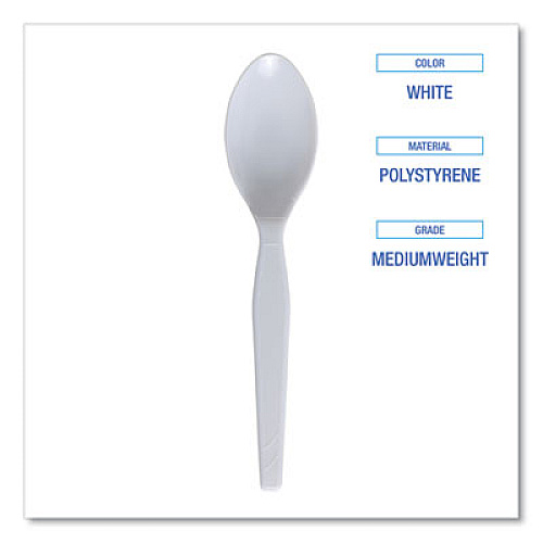 Boardwalk Mediumweight Polystyrene Cutlery, Spoon, Plastic, White, 100/Box, 10 Boxes/Carton (SPOONMWPSCT)