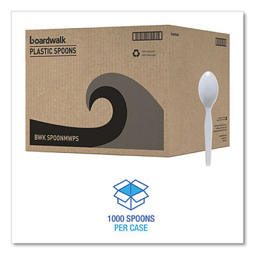 Boardwalk Mediumweight Polystyrene Cutlery, Spoon, Plastic, White, 100/Box, 10 Boxes/Carton (SPOONMWPSCT)